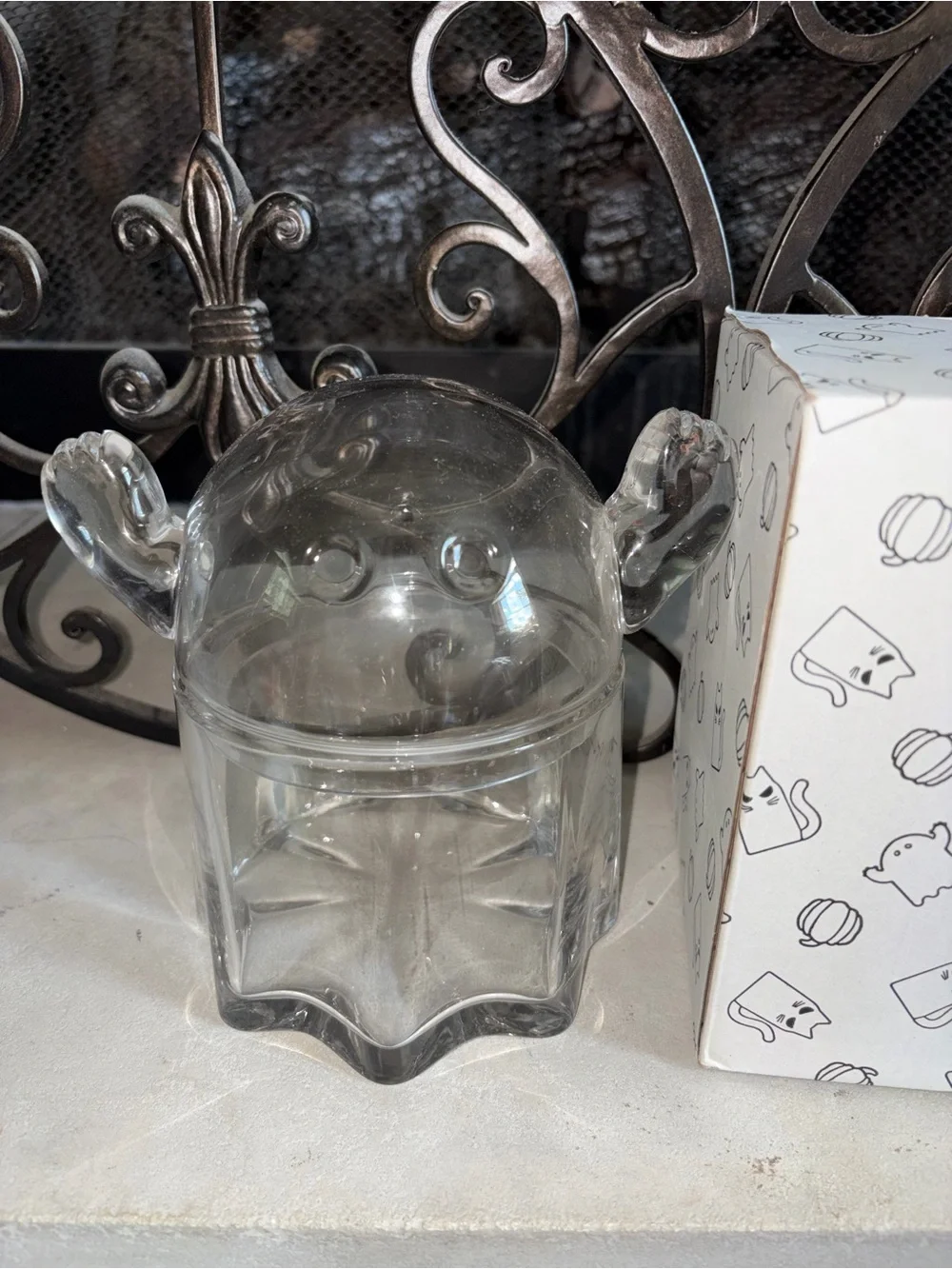 IKEA KUSTFYR HALLOWEEN Ghost Glass Clear Candy Bowl Lid New In Box